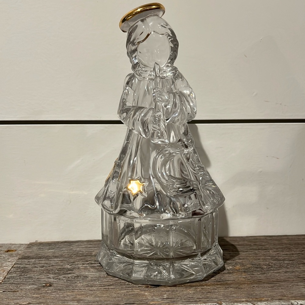 Mikasa Angel Trinket Box Golden Stars Candy Holder Dish Glass Gold 8" Christmas